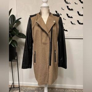 Womens faux leather detailed asymmetrical zip winter coat size XL